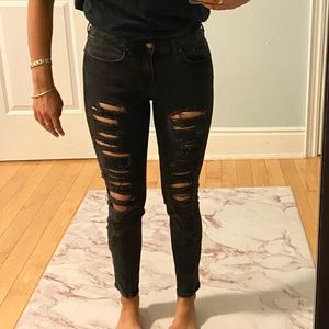 Black distressed jeans, petite fitting, jean and stretchy material. Barely worn